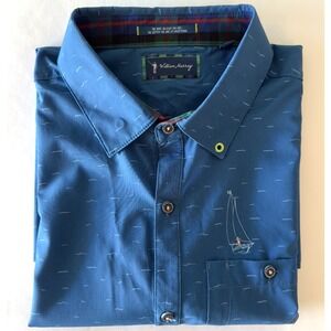 William Murray Mens Button Down Shirt-Blue Sailboat Nautical Golf Theme-Size Lge